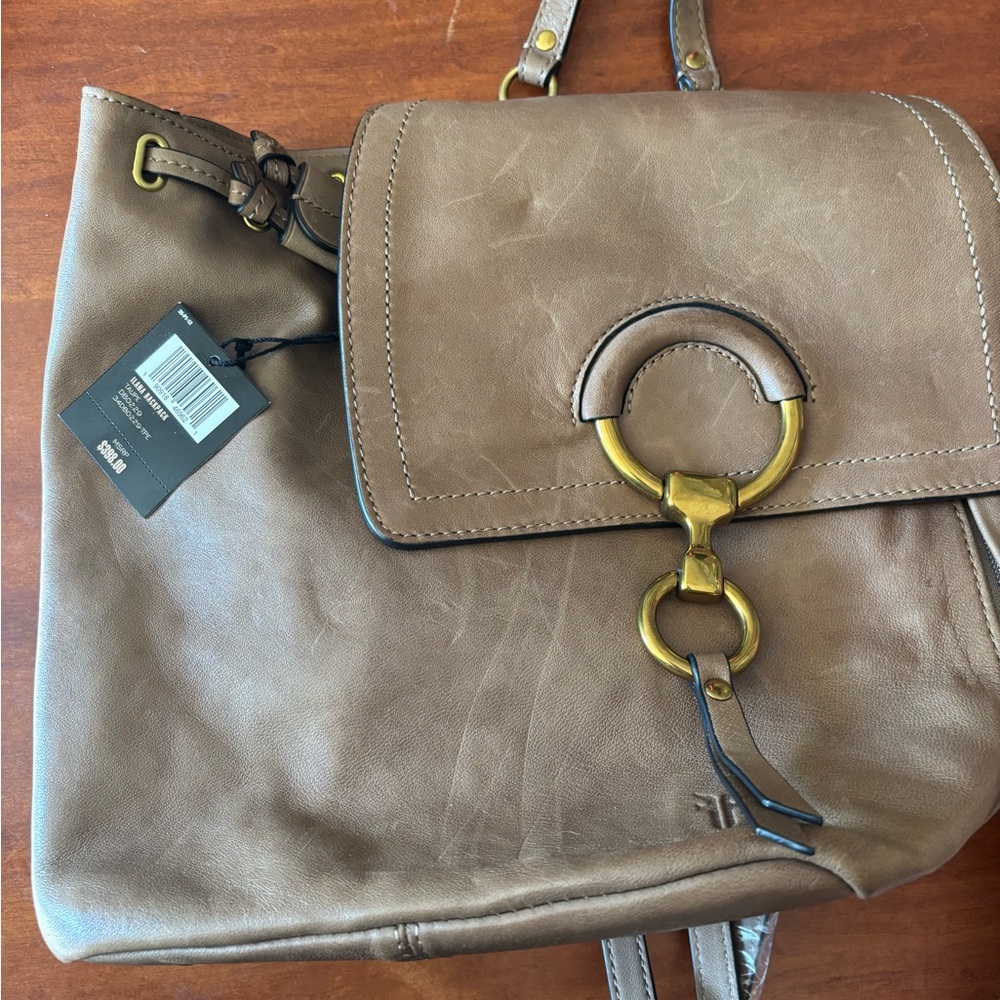 FRYE AND CO. Brown and Gold Leather Backpack with Vintage Appeal
